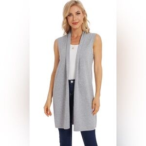 Forever 21 Light Gray Long Knit Casual Sleeveless Open Front Draped Cardigan
